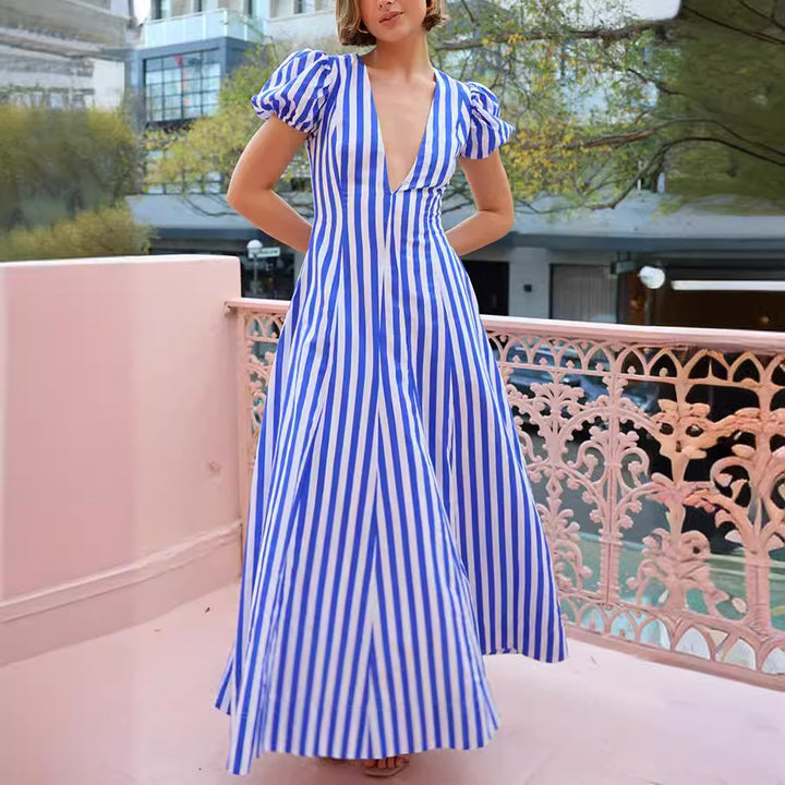 Women's Fashion Striped Puff Sleeve Dress