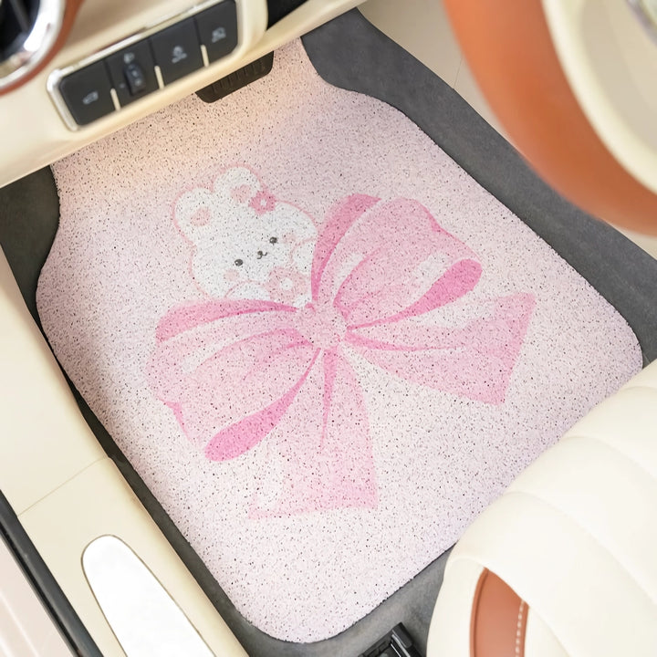 Cute Bow Cartoon Car Floor Mats - Anti-Dirty & Anti-Slip Silk Ring Design