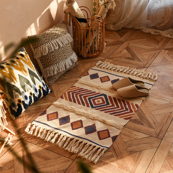 Minimalist Cotton and Linen Tassel Woven Floor Mat