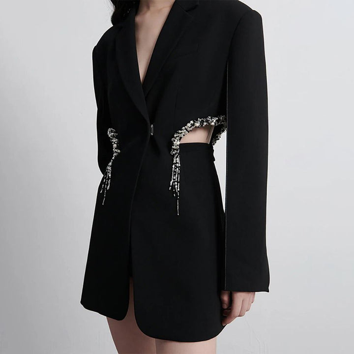 Elegant Hollow Out Crystal-Embellished Women's Blazer