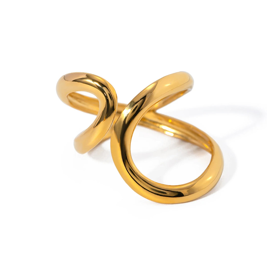 18K Gold Plated Stainless Steel Irregular Wave Ring for Women