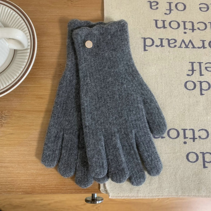 Winter Solid Color Woolen Ruffled Warm Gloves For Women