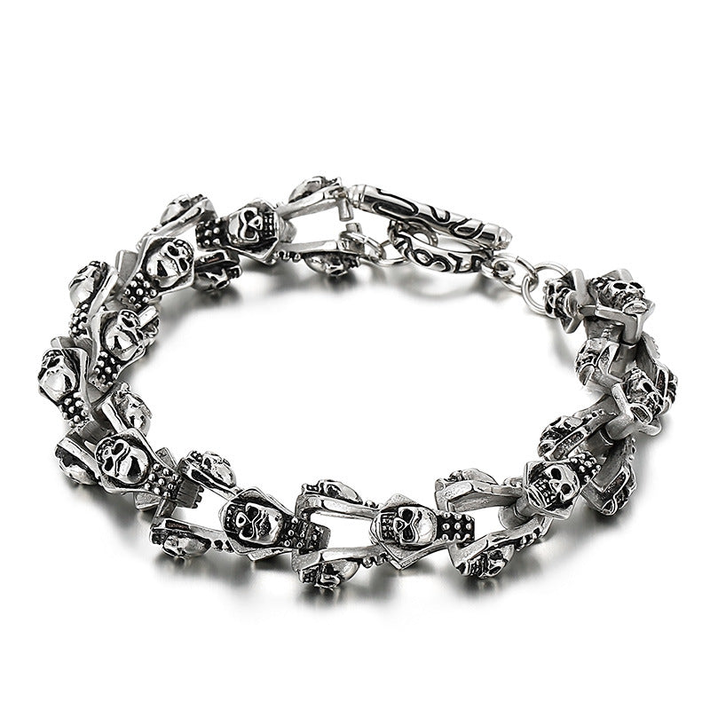 Stylish And Personalized Blackened Stainless Steel Skeleton Bracelet