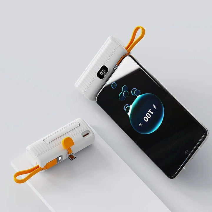 Ultra-Compact 10000mAh Power Bank with Built-In Cables and Digital Display