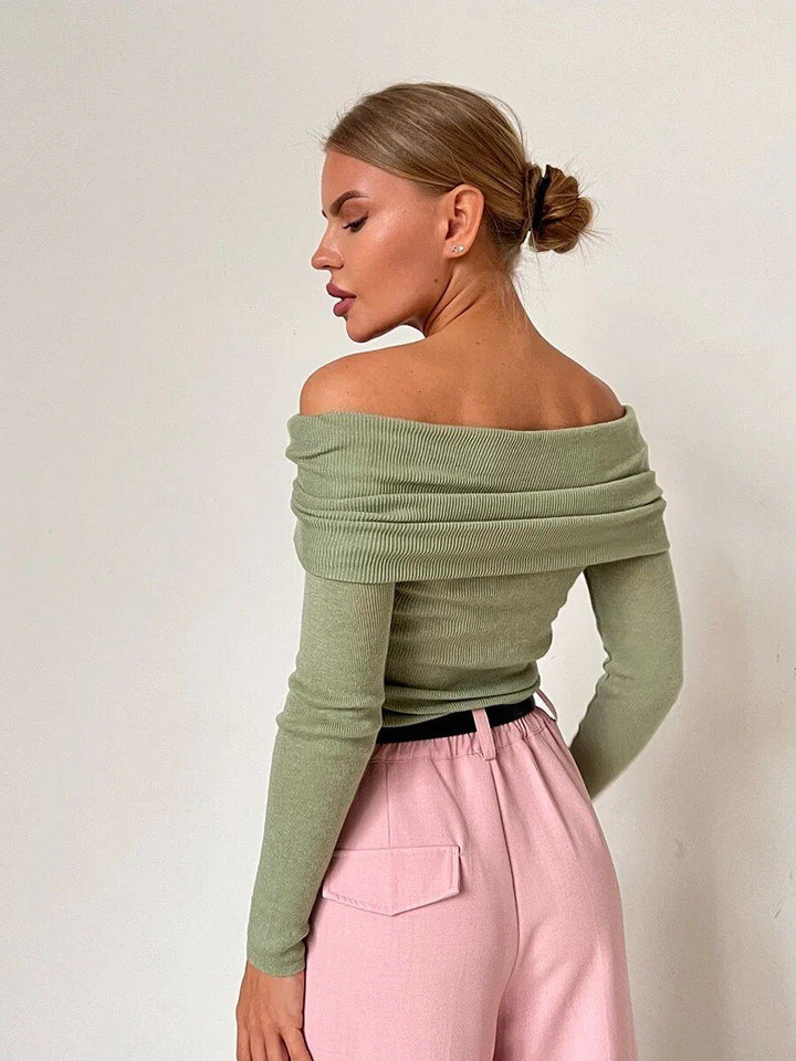 Chic Off-Shoulder Knitted Wool T-Shirt