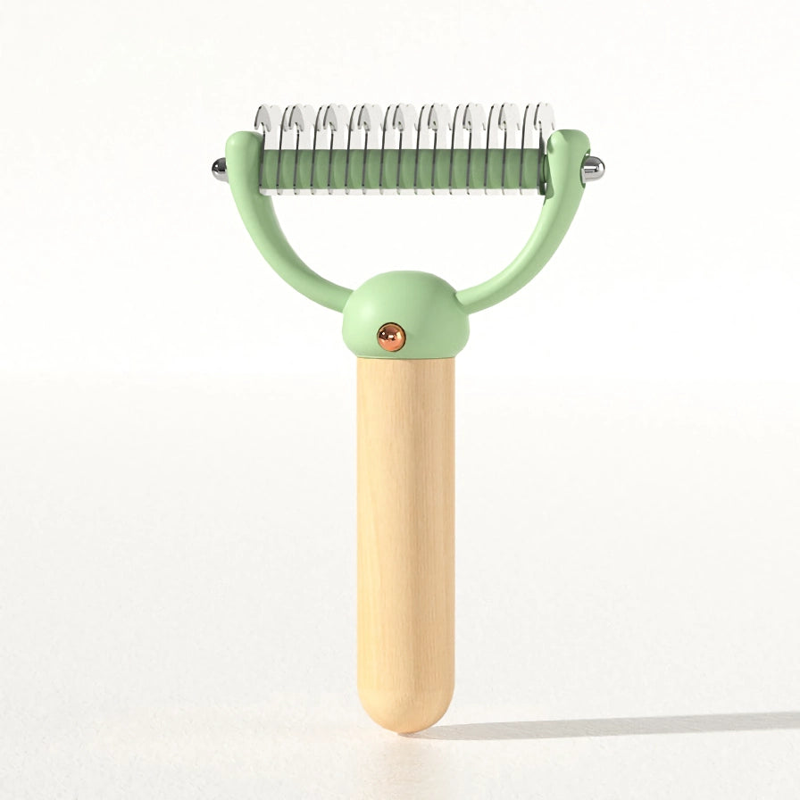 Double-Sided Pet Hair Comb with Wooden Handle