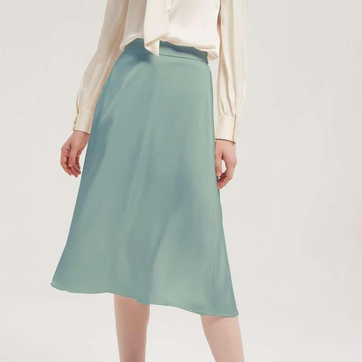 Silk Satin Long Skirt - Elegant Vintage A-line Midi