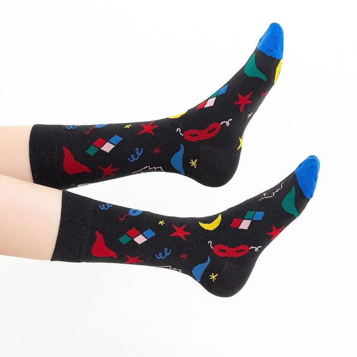 Men's Cotton Streetwear Socks with Color Pattern