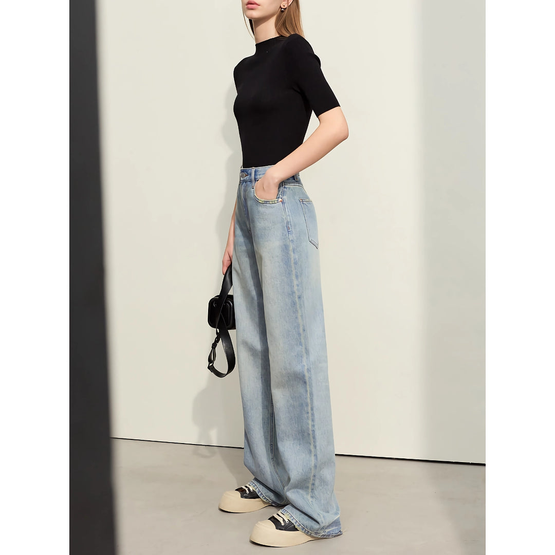 Minimalist Women's Washed Straight Denim Pants