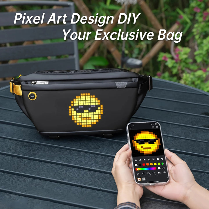 Sling Bag with Customizable Pixel Art Bluetooth Speaker – Waterproof, Fashion Design for Biking & Hiking