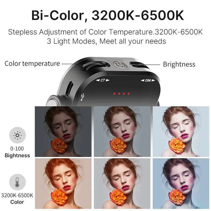 Adjustable Bi-Color LED Video Light with 360° Rotation Bracket - Rechargeable & Portable Fill Light for DSLR, SLR & Mobile