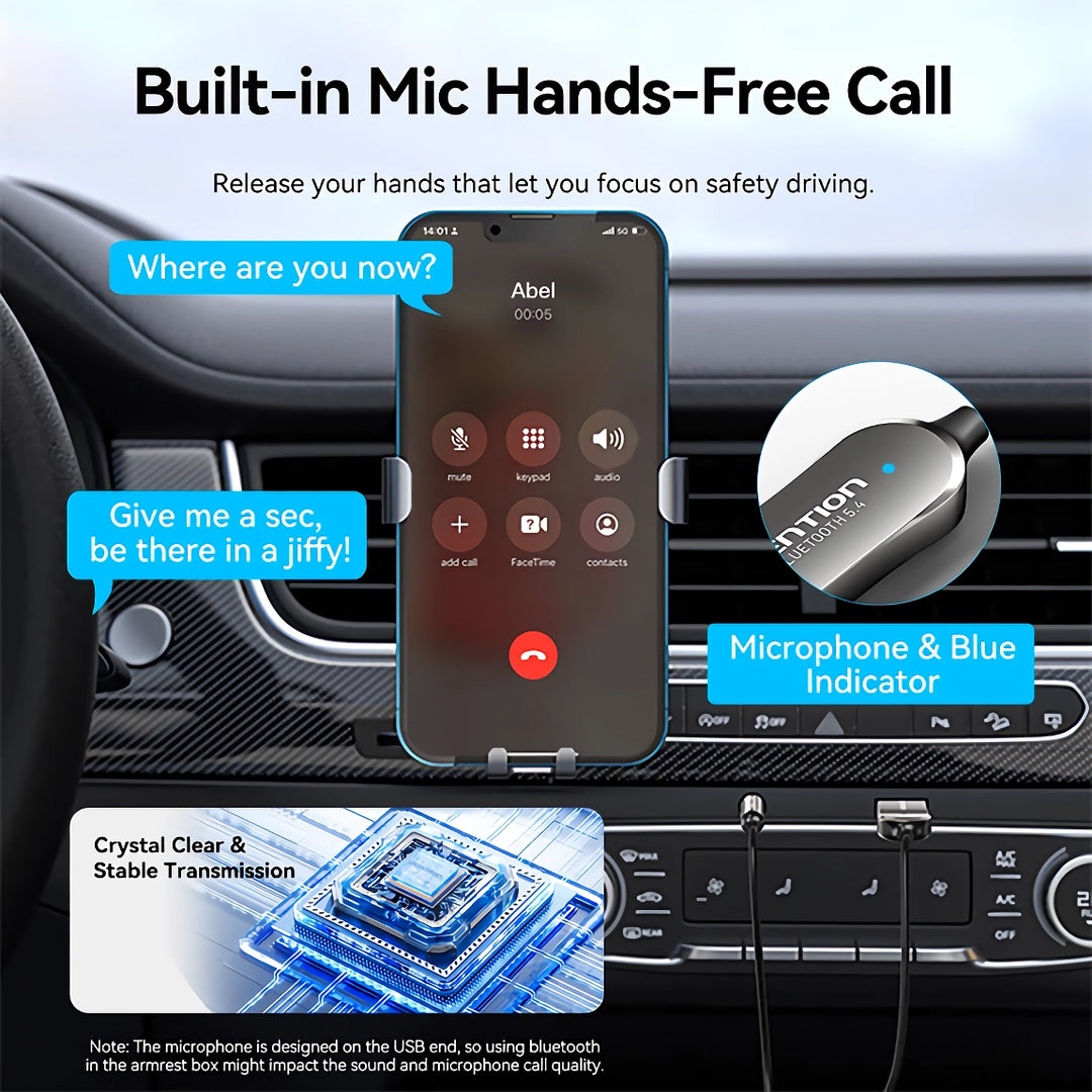 Bluetooth 5.4 Aux Adapter Wireless Car Receiver - USB to 3.5mm Jack, Handsfree Mic