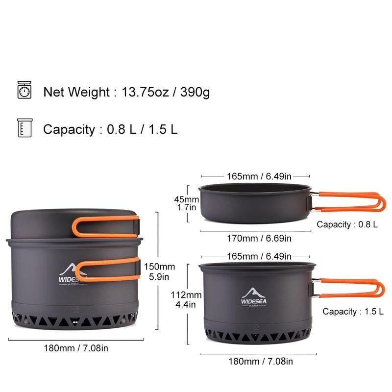 Outdoor Camping Cookware Set 2.3L, Lightweight Aluminum Pots for Hiking and Travel