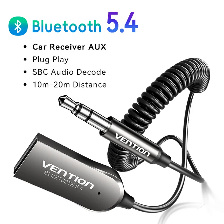 Bluetooth 5.4 Aux Adapter Wireless Car Receiver - USB to 3.5mm Jack, Handsfree Mic