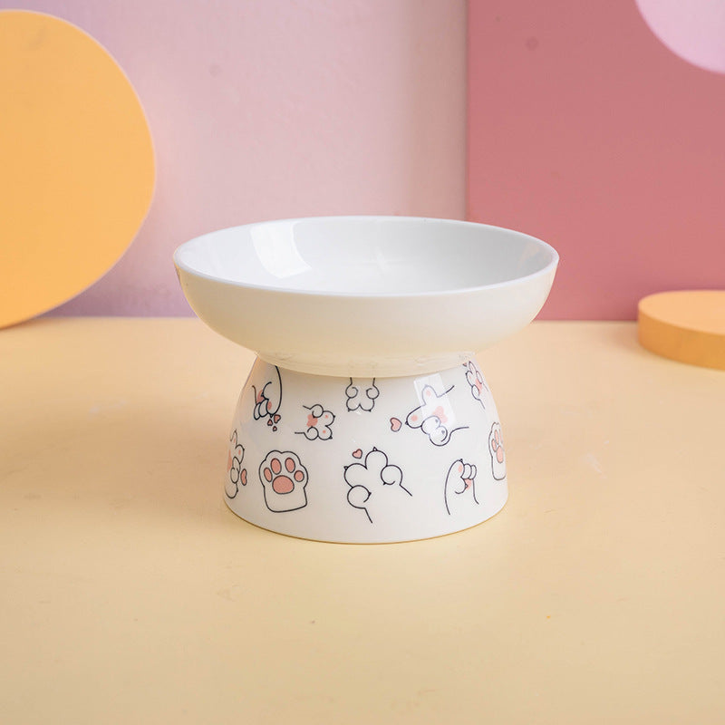 Cute Cartoon Ceramic Cat Bowl with High Stand