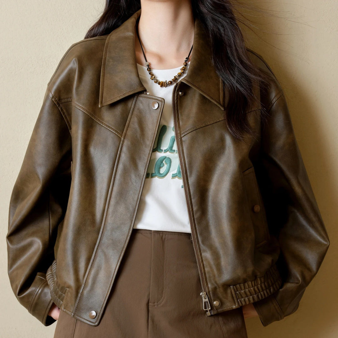 Cool and Stylish Retro Leather Jacket for Women - Autumn Casual Short Jacket