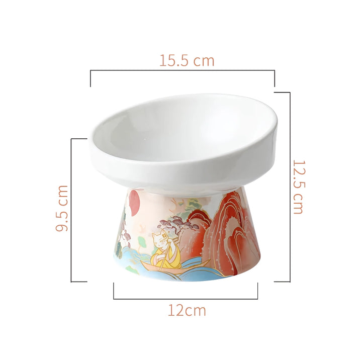 Chinese Style Ceramic Cat Bowl - Elevated Pet Food and Water Feeder