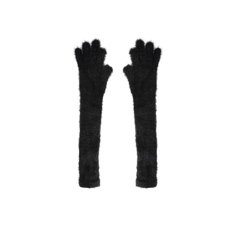 Candy Color Lengthened Mink-like Fingerless Gloves For Women