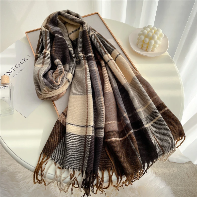 Elegant Cashmere-Feel Pashmina Shawl Wrap with Tassel