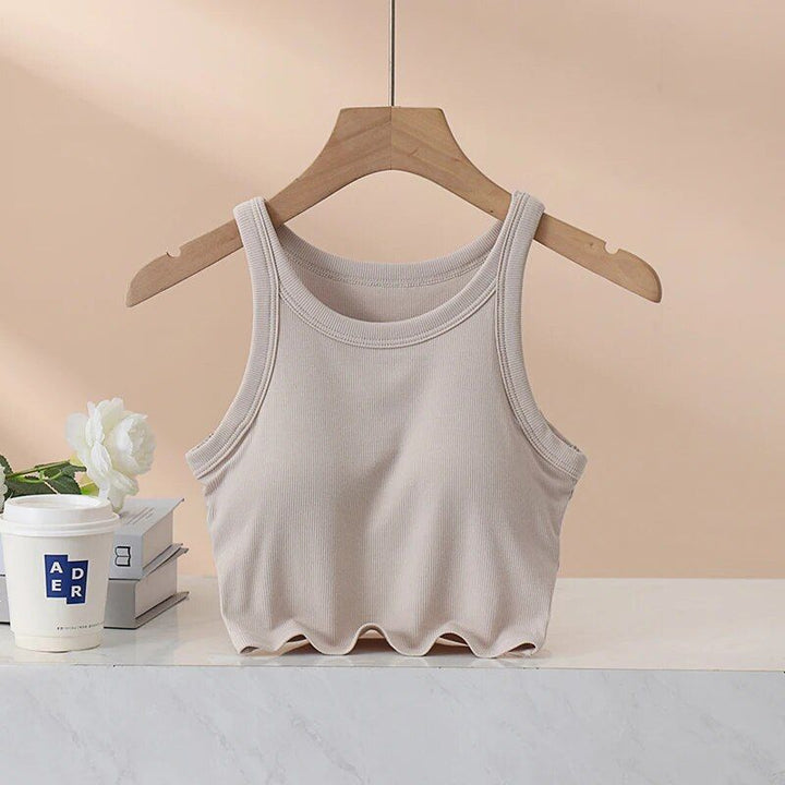 Elegant Ribbed Camisole Crop Top with Built-In Padding