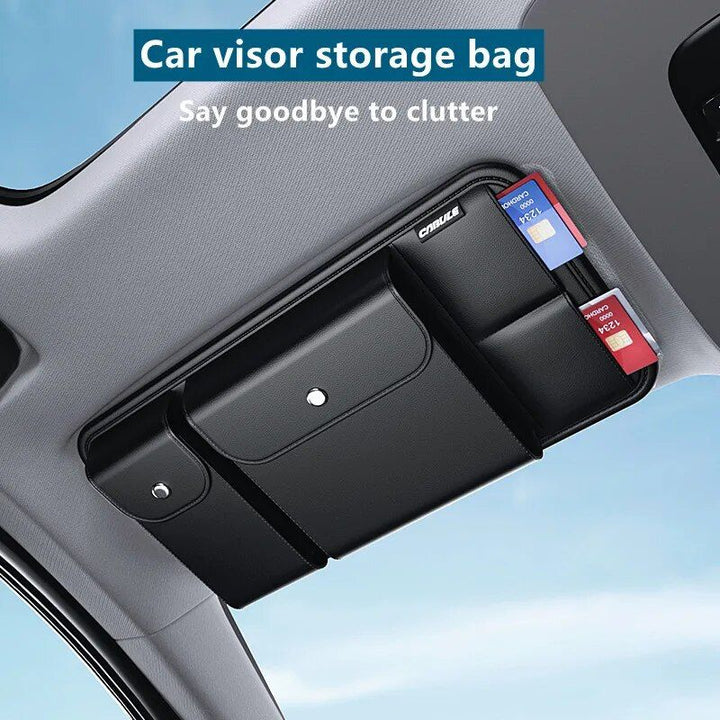 Leather Car Sun Visor Multi-Pocket Organizer for Sunglasses, Cards & More