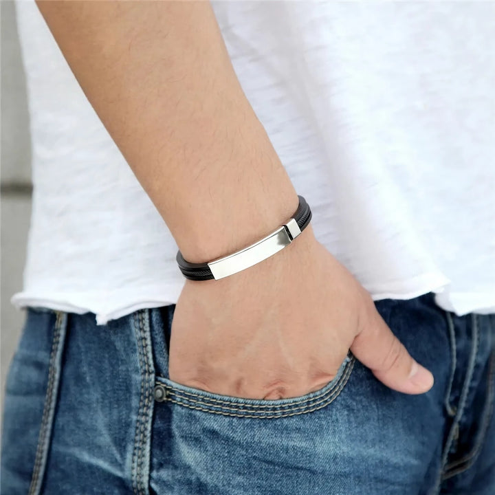 Trendy Stainless Steel and Silicone Bracelet for Men and Women