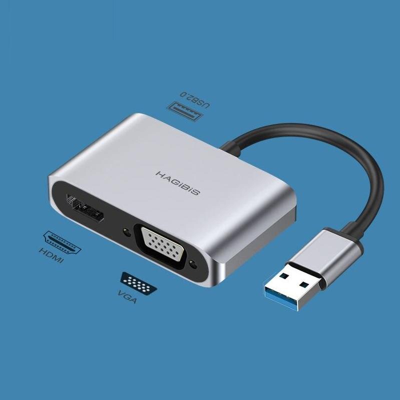 USB 3.0 to HDMI & VGA Adapter | 1080P Dual Display Converter for Windows & Mac