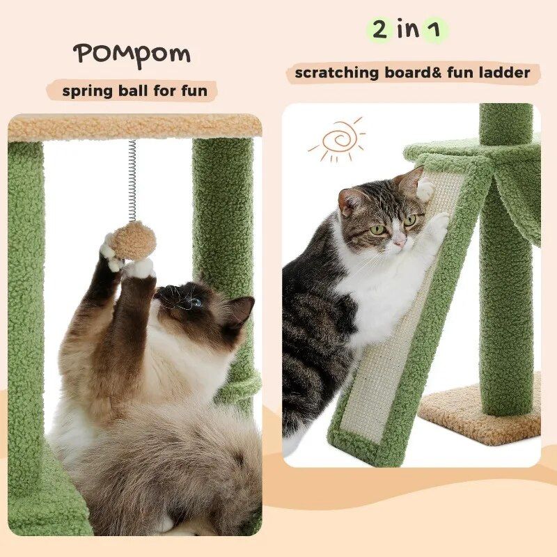 Cactus Floor-to-Ceiling Cat Tower 7-Tier Adjustable Activity Center