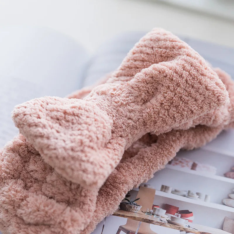 Coral Fleece Bow Headband – Stylish Makeup Hair Accessory