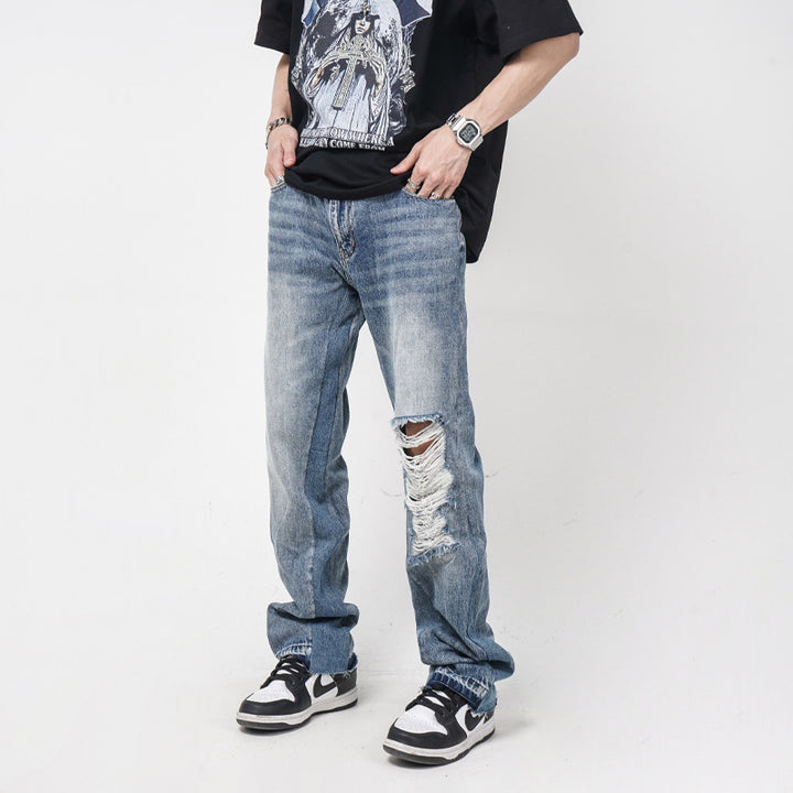 Men's Straight Loose Hole Jeans