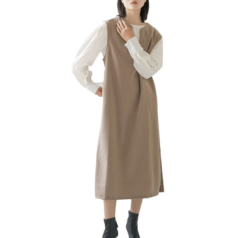 Women's V-neck Solid Color Sleeveless Waistcoat Dress