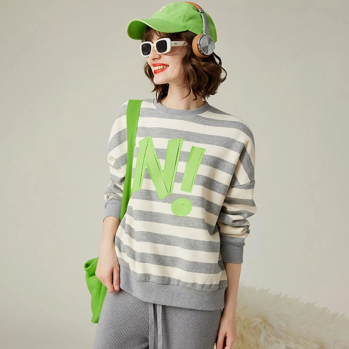 Striped Letter Print Sequin Embroidered Sweatshirt