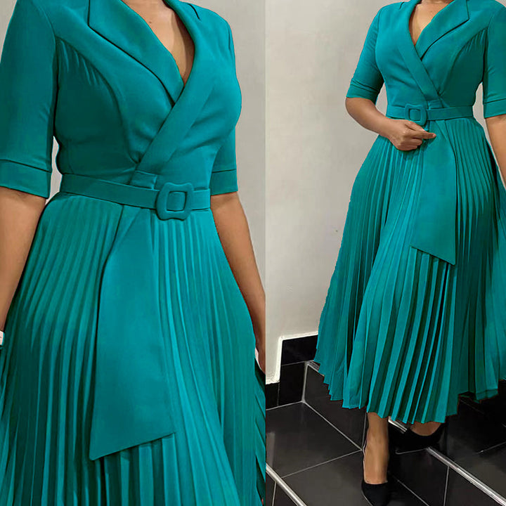 OL Fashion Tailored Collar Pleat And Waisted Plus Size Africa Dress