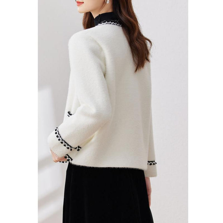 Elegant V Neck Knitted Cardigan for Women - Autumn Winter Long Sleeve Knitwear