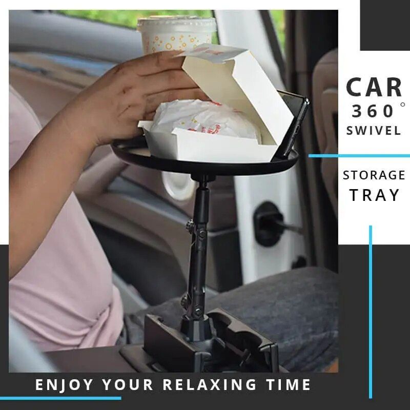 360° Swivel Car Storage Tray with Folding Dining Table & Drink Holder