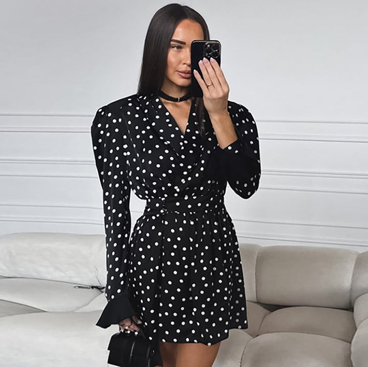 Simple Graceful Polka-dot Self-tie Slim Fit Dress