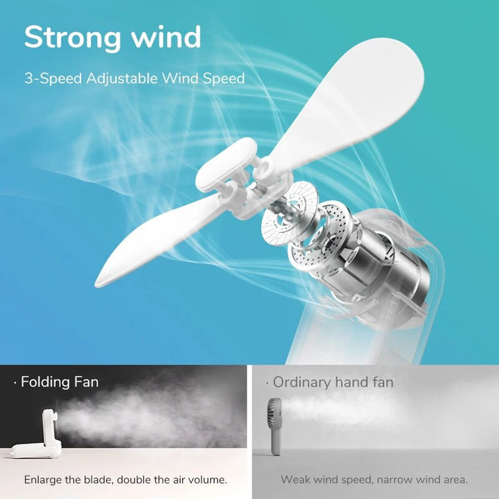 3-in-1 Mini Handheld Fan with Power Bank & LED Flashlight - Ultra-Portable Rechargeable Cooling Device