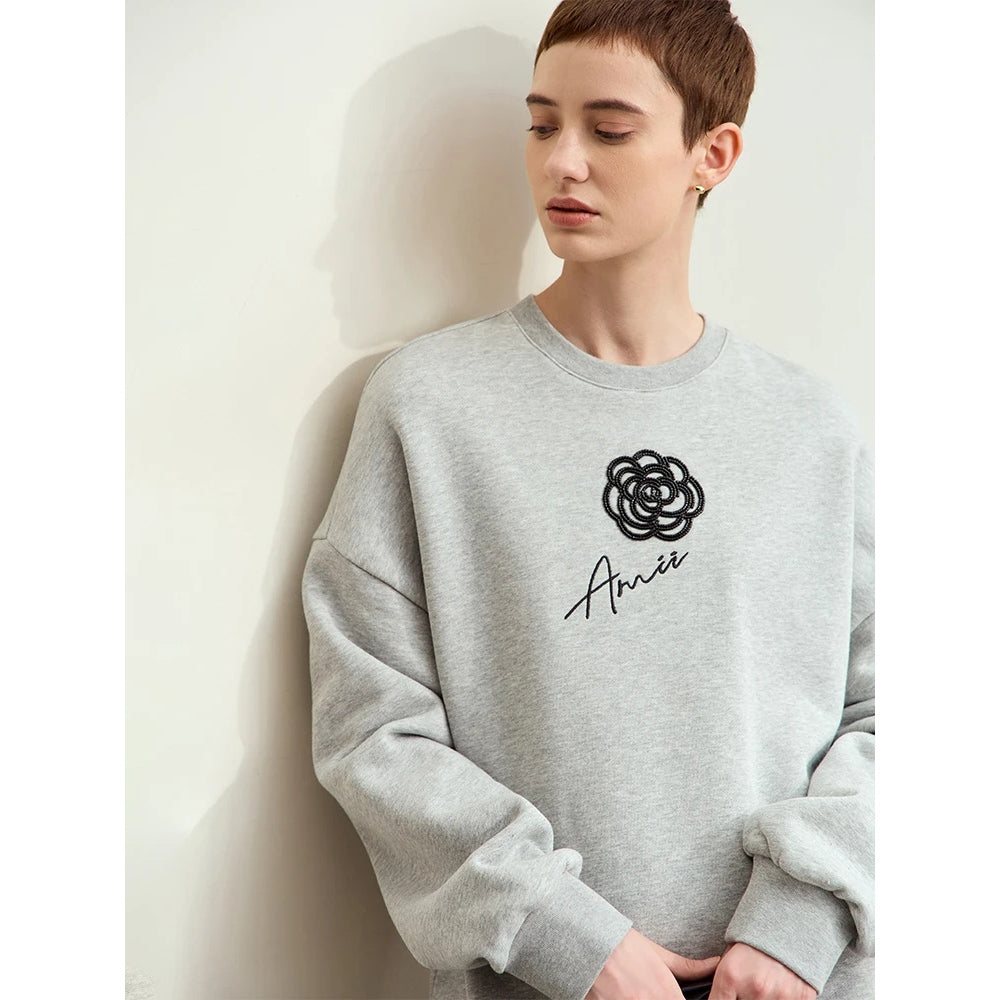 Trendy Autumn Cotton Brushed Hoodies with Rose Embroidery