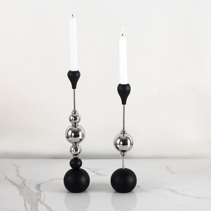 Light Luxury Stainless Steel Candle Table Wooden Ball Metal Candlestick Ornaments