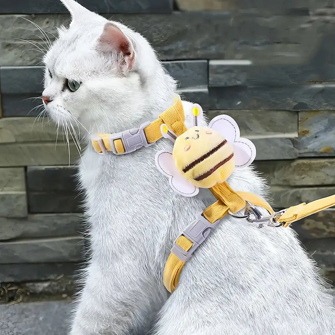 Cute Bee Adjustable Cat Harness Leash for Safe Outdoor Walks