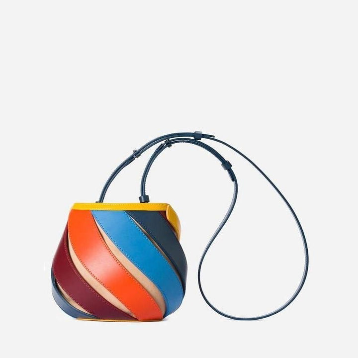 Colorful Striped PU Leather Bucket Handbag