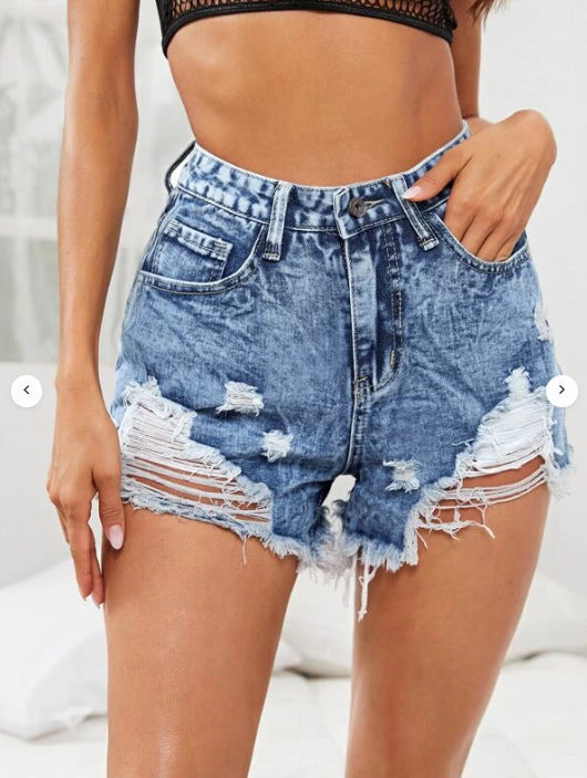 Women's Fashion Casual High Waist Ripped Denim Shorts