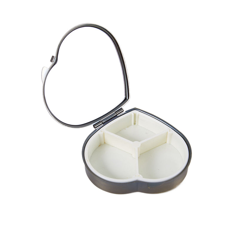 Heart-Shaped Metal Pill Box with Mirror