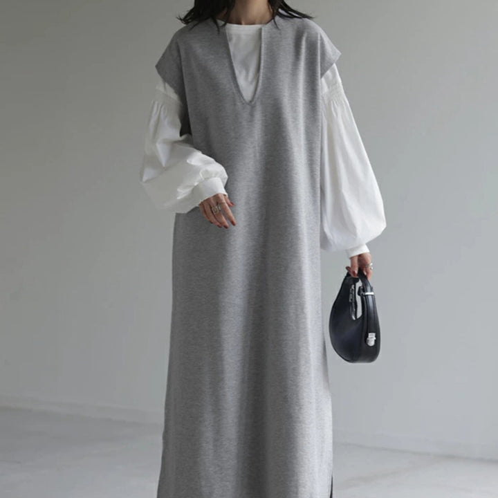 AutumnWinter Japanese And Korean V-neck Woolen Dress