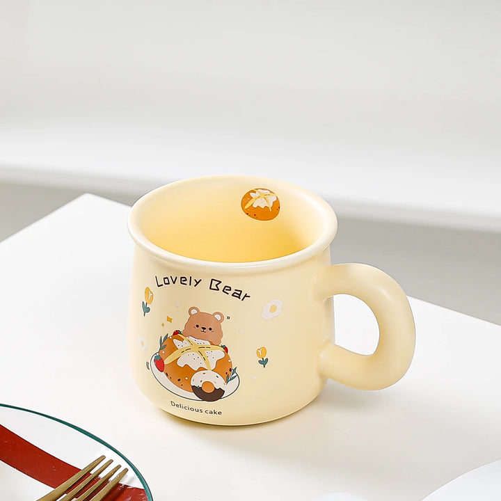 Cute Beige Bear Ceramic Coffee & Milk Mug – Adorable Cartoon Design for Office & Dormitory