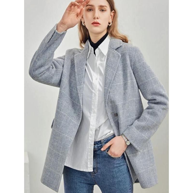 Elegant Plaid Wool Blend Winter Coat for Women