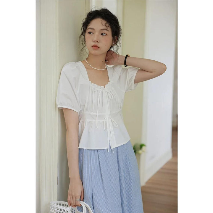 Elegant Vintage Square Neck Puff Sleeve Blouse