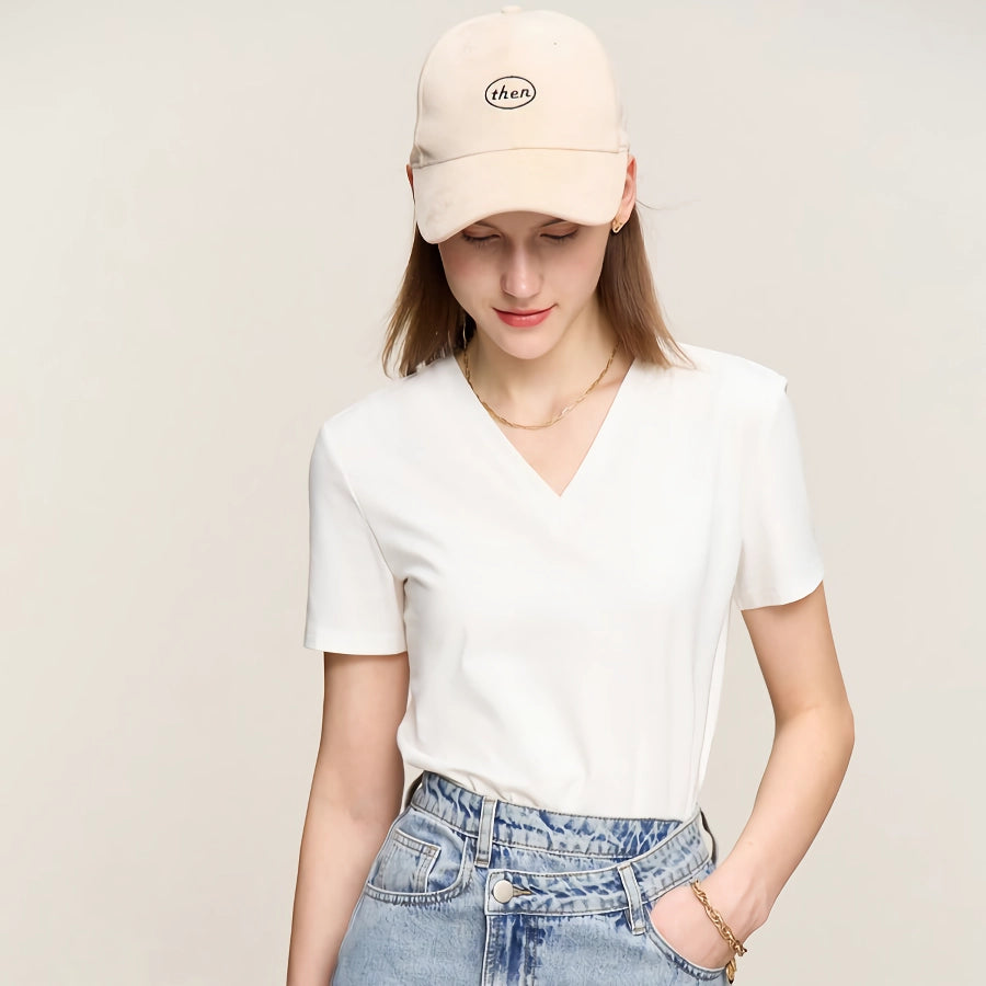 Minimalist Embroidered V-Neck Women's Tee