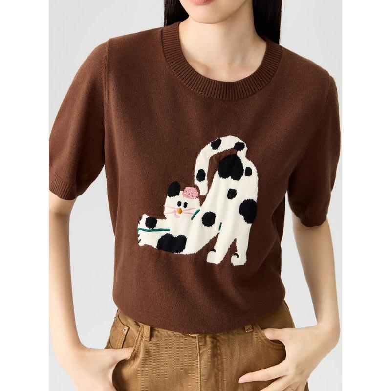 Women’s Cute Pet Embroidered Cartoon T-shirt