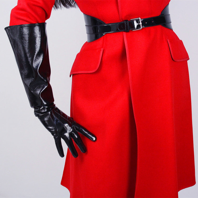 Patent Leather Long Gloves 50cm Large Sleeves Puff Sleeves